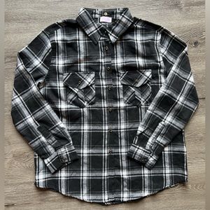 Pink Lily Black and White Plaid Flannel Button Up Shirt, Size Small